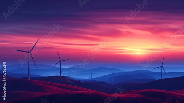 Fototapeta Wind turbines, renewable energy technologies, sustainability