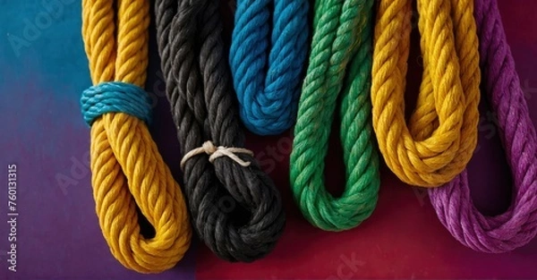 Fototapeta Team up with a diverse rope symbolizing unity and strength against a colorful background