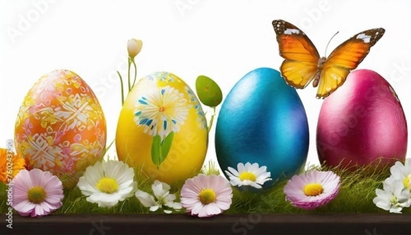 Fototapeta Easter Celebration with Colorful Eggs and Butterfly