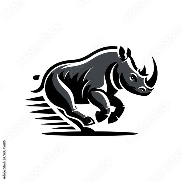 Fototapeta Rhino vector logo stock. Vector illustration of a silhouette of a rhino standing on isolated white background