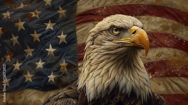 Fototapeta Eagle and Flag: Symbols of Freedom