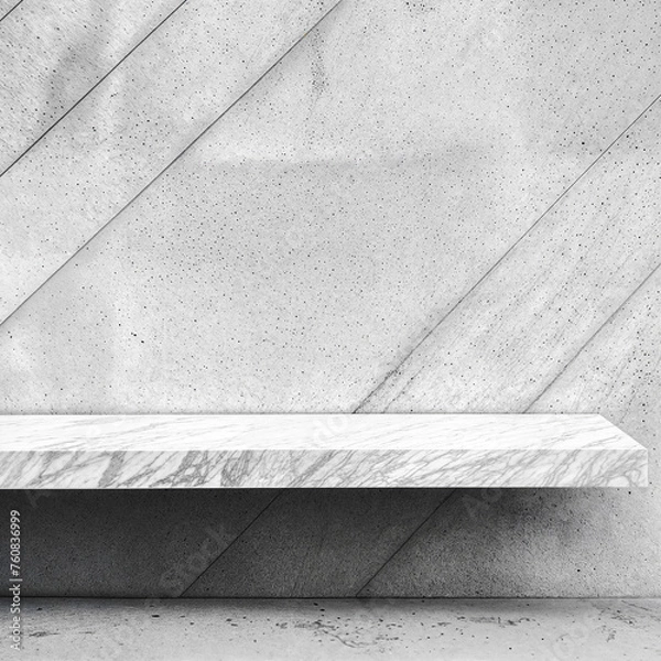 Fototapeta Empty white marble shelf on concrete wall background. For product display.