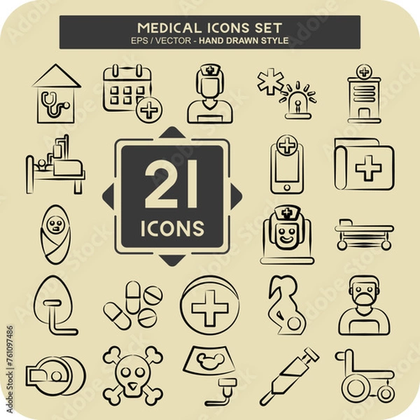 Fototapeta Icon Set Medical. related to Pharmacy symbol. hand drawn style. simple design editable. simple illustration