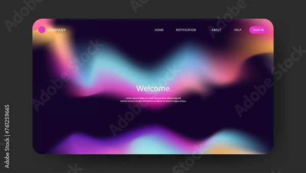 Obraz Abstract wave futuristic design of landing page vector. retro gradient mesh website design