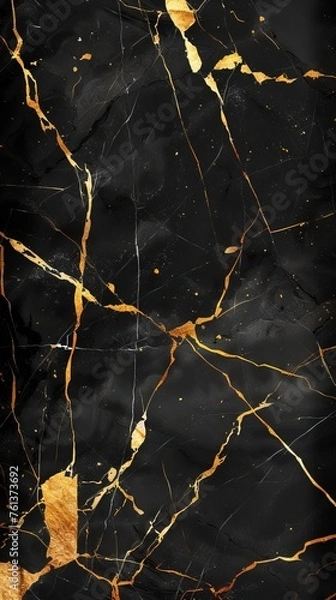 Obraz illustration of black marble texture background with cracked gold details