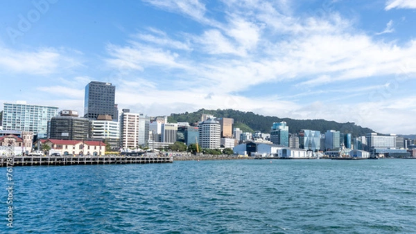 Fototapeta Wellington, New Zealand - February 10, 2024: Wellington downtown skyline at waterfront in Wellington, New Zealand.