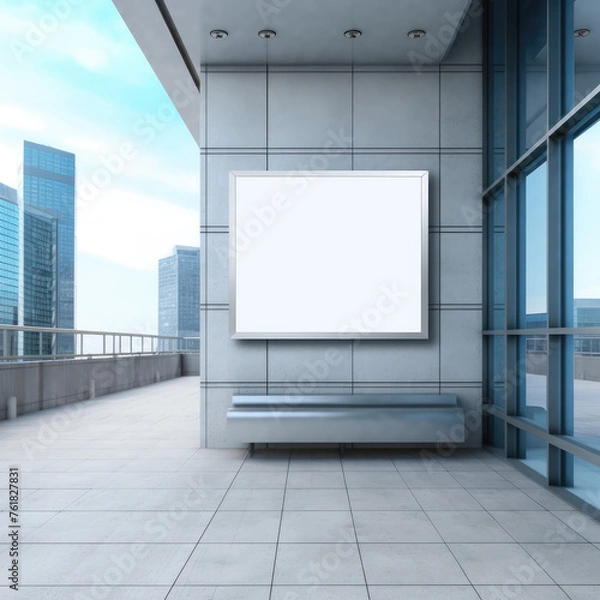 Fototapeta Blank billboard with white background. Sign board with empty space for advertising on the city street. Business, office, corporate identity, lifestyle advertising