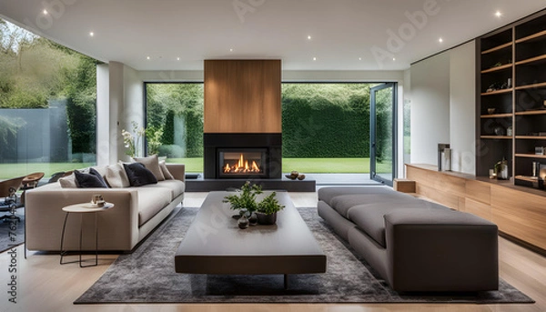 Fototapeta modern living room with fireplace