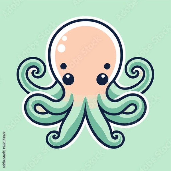 Fototapeta Cute Kawaii Octopus Vector Clipart Icon Cartoon Character Icon on a Mint Green Background