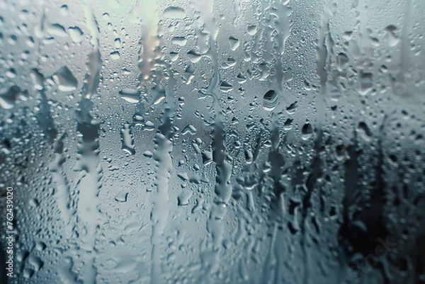 Fototapeta Close-up photograph capturing pristine water droplets delicately resting on a clear glass surface, creating a serene and reflective composition.