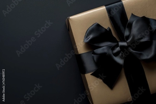 Fototapeta Wrapped Gift Box With Black Bow