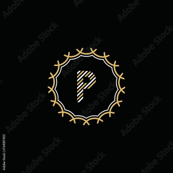 Fototapeta Golden and white vector frame with letter P