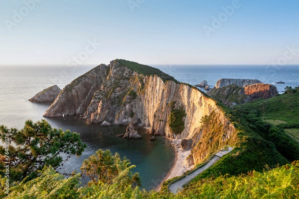 Fototapeta View of Silencio beach in Cudillero, Asturias. Seascape. Sunset seascape
