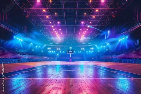 Fototapeta Empty basketball arena neon color