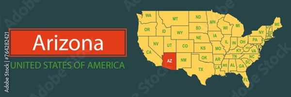 Fototapeta Banner, highlighting the boundaries of the state of Arizona on the map of the United States of America. Vector map borders of the USA Arizona state.