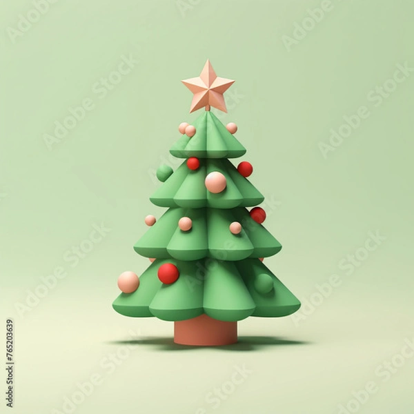 Fototapeta A Lovely Christmas Tree, 3D Illustration Icons сreated with Generative Ai