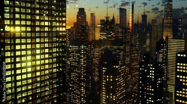 Fototapeta Nighttime Elegance Illuminated Skyscrapers in the Financial District