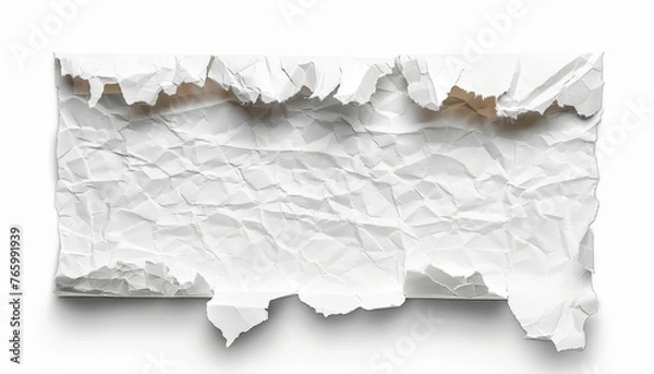 Fototapeta Isolated torn white paper fragment ideal for design projects on white background