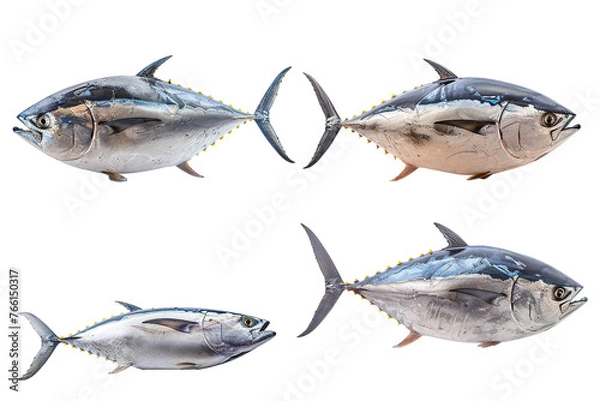 Fototapeta Collection of 4 Tuna fish In different view isolated on white background PNG