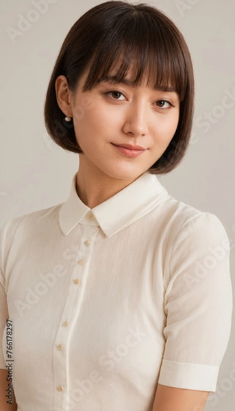 Obraz Beautiful portrait of Japanese woman in front of simple background 