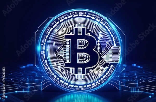 Fototapeta Bitcoin crypto coin money digital background. Generative AI