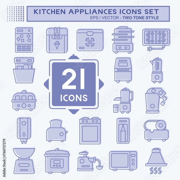 Fototapeta Icon Set Kitchen Appliances. suitable for Kitchen Sets symbol. two tone style. simple design editable. design template vector. simple illustration