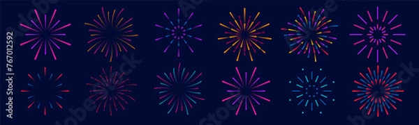 Fototapeta Set of isolated holiday fireworks on a white background. Flat vector illustration