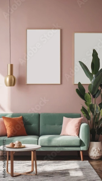 Fototapeta Trendy Living Room Design: Incorporating Trend Colors for Stylish Decor