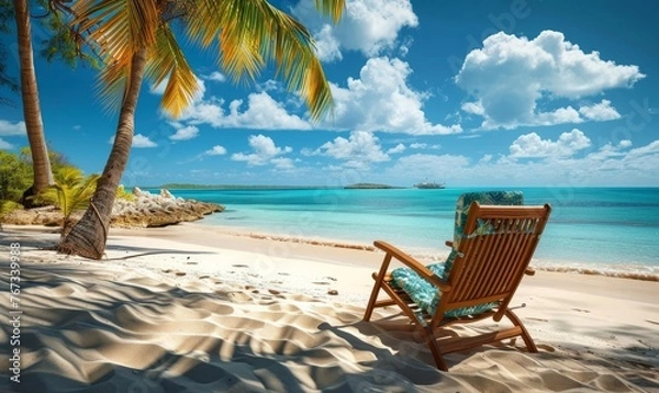 Fototapeta Relaxing beach chair tropical paradise travel vacation beautiful view, Generative AI