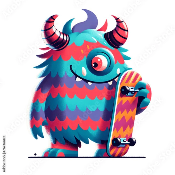 Fototapeta illustration of a monster with a skateboard - Transparent Background Png