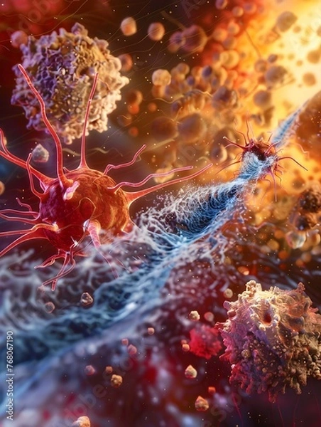 Fototapeta Immunotherapy Cells Attacking Cancer Cells Showcasing the Body's Natural Defense Mechanisms