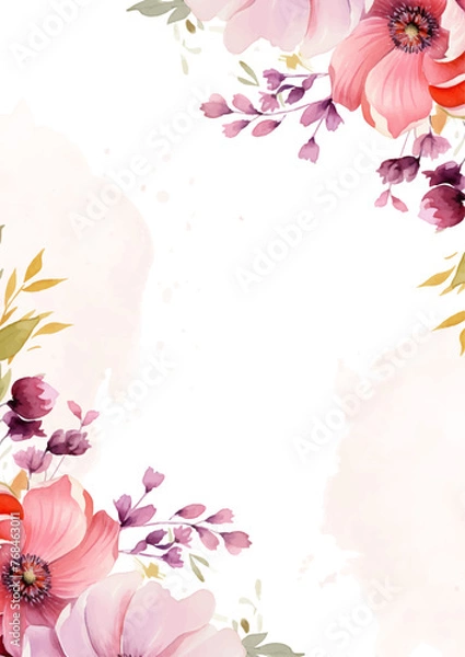 Fototapeta Pink and white modern background watercolor invitation with floral and flower