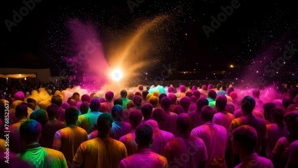 Fototapeta group of people enjoying the colour festival of Holi