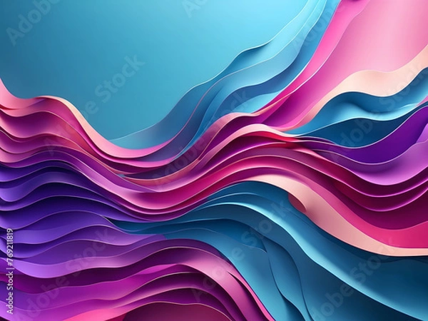 Fototapeta Gradient blue and purple abstract 3D wavy background design.