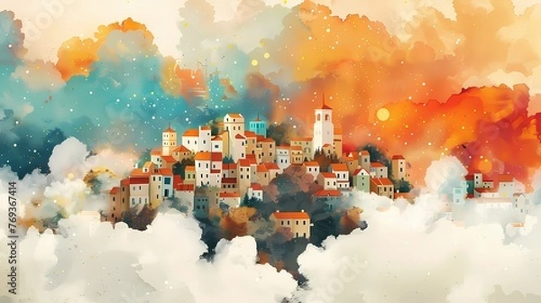 Fototapeta cute town landscape abstract oil painting abstract decorative painting background