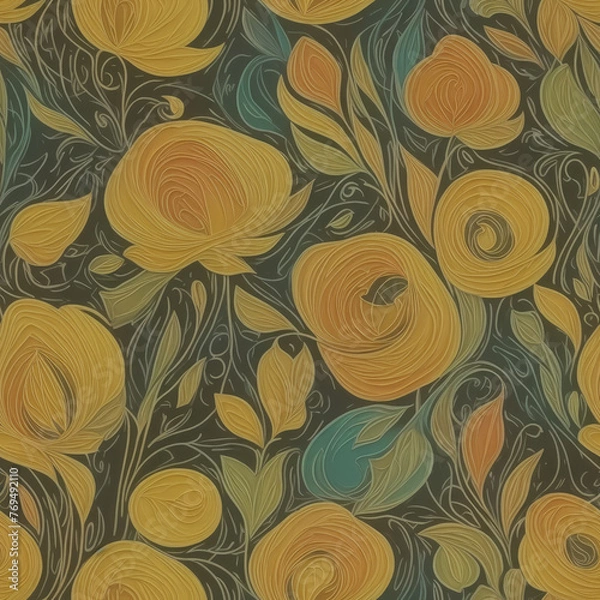 Fototapeta Flowers. Abstract seamless pattern. AI generated.