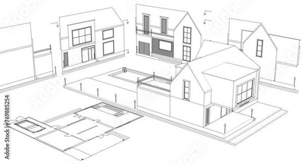 Fototapeta house architectural project sketch 3d illustration	