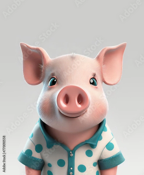 Fototapeta Pig avatar 3D illustration, cartoon Pig profile picture, cute Pig character