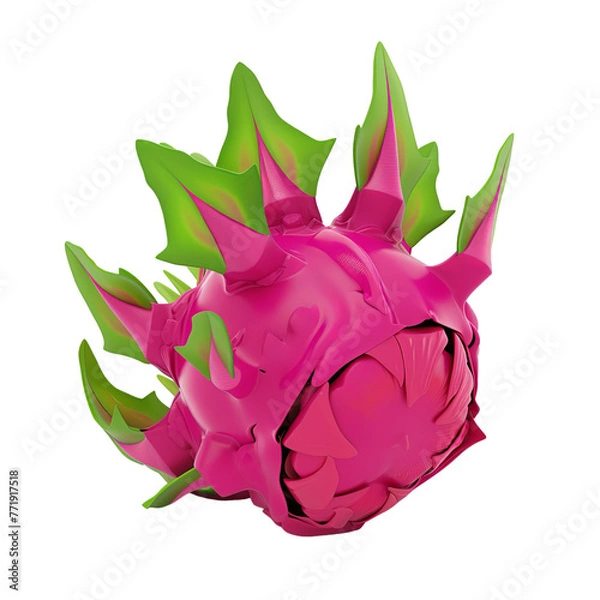 Fototapeta Dragon Fruit icon, 3D render clay style, studio short, colorful , isolated on pure white background 