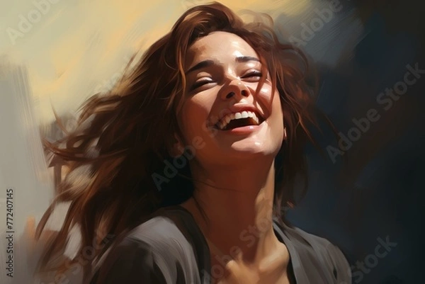 Fototapeta Radiant Smiling free woman. Smile summer vacation. Generate AI