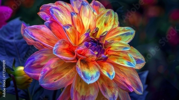 Fototapeta Vibrant colored dahlia flower close-up