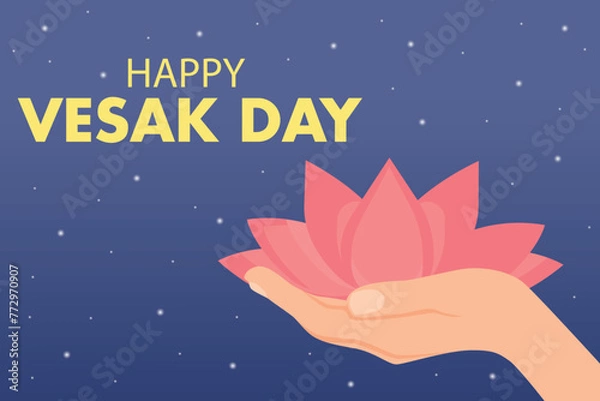 Obraz Happy vesak day or buddha purnima. Pink water lily or lotus flower with bokeh background with copyspace. Concept holiday vesak day, religious, buddhism, lotus background