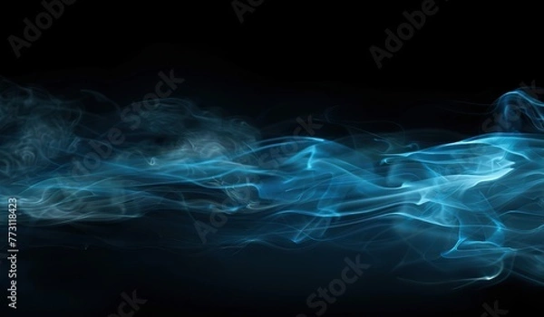 Fototapeta Blue smoke on a dark background. The concept of an abstract smoky backdrop.