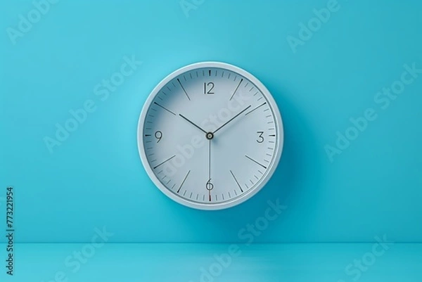 Fototapeta Sleek silver wall clock on turquoise backdrop