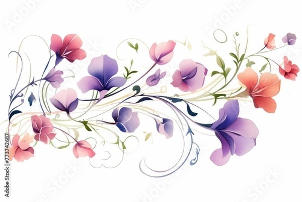 Fototapeta watercolor of sweet pea clipart with pastel-color. on White Background. Clipart for Mother's Day, 8 March, Women's Day. Ideal for print, invitation, greeting card.