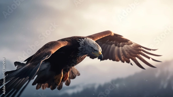 Fototapeta A hunting eagle is flying in the sky generative AI