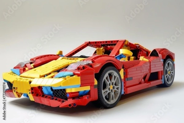 Fototapeta A sportscar made of building blocks.