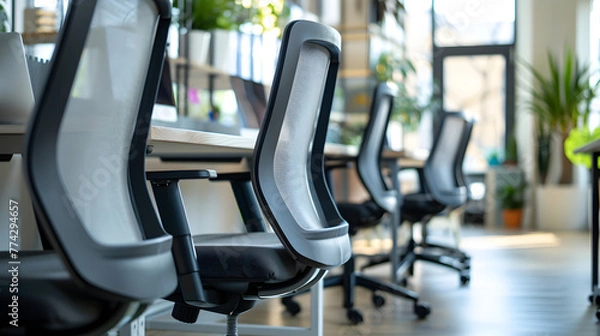 Fototapeta Opportunity Awaits: Empty Office Chairs Signify Recruitment and Job Hiring Concept