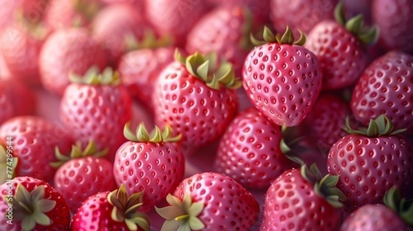 Fototapeta Pattern featuring vibrant pink strawberries with shadowy gradients against a colorful backdrop.