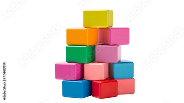 Fototapeta A stack of colorful cubes balancing precariously on top of each other